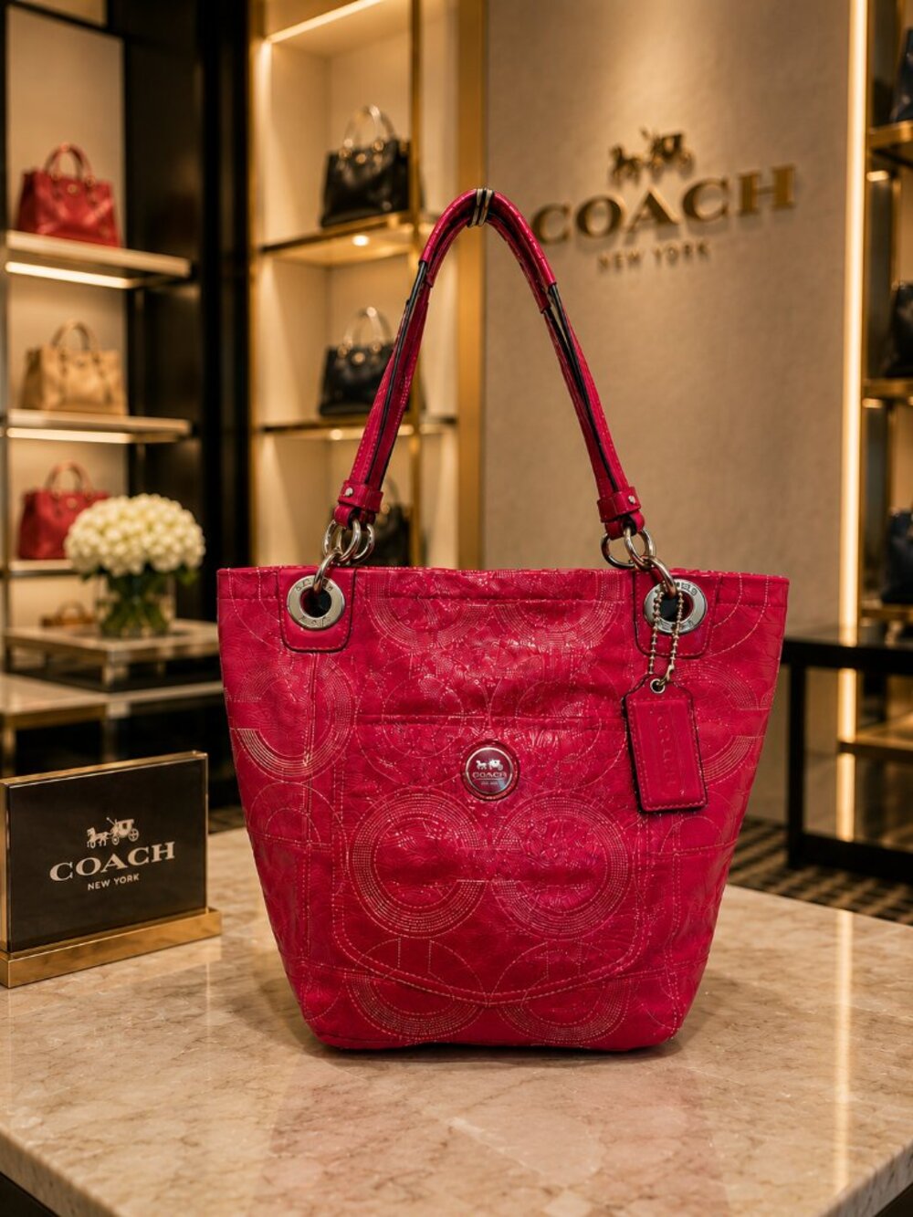 COACH Alex Pink Patent Leather Embossed C Tote Shoulder Bag Handbag Hang Tag - Picture 10 of 16